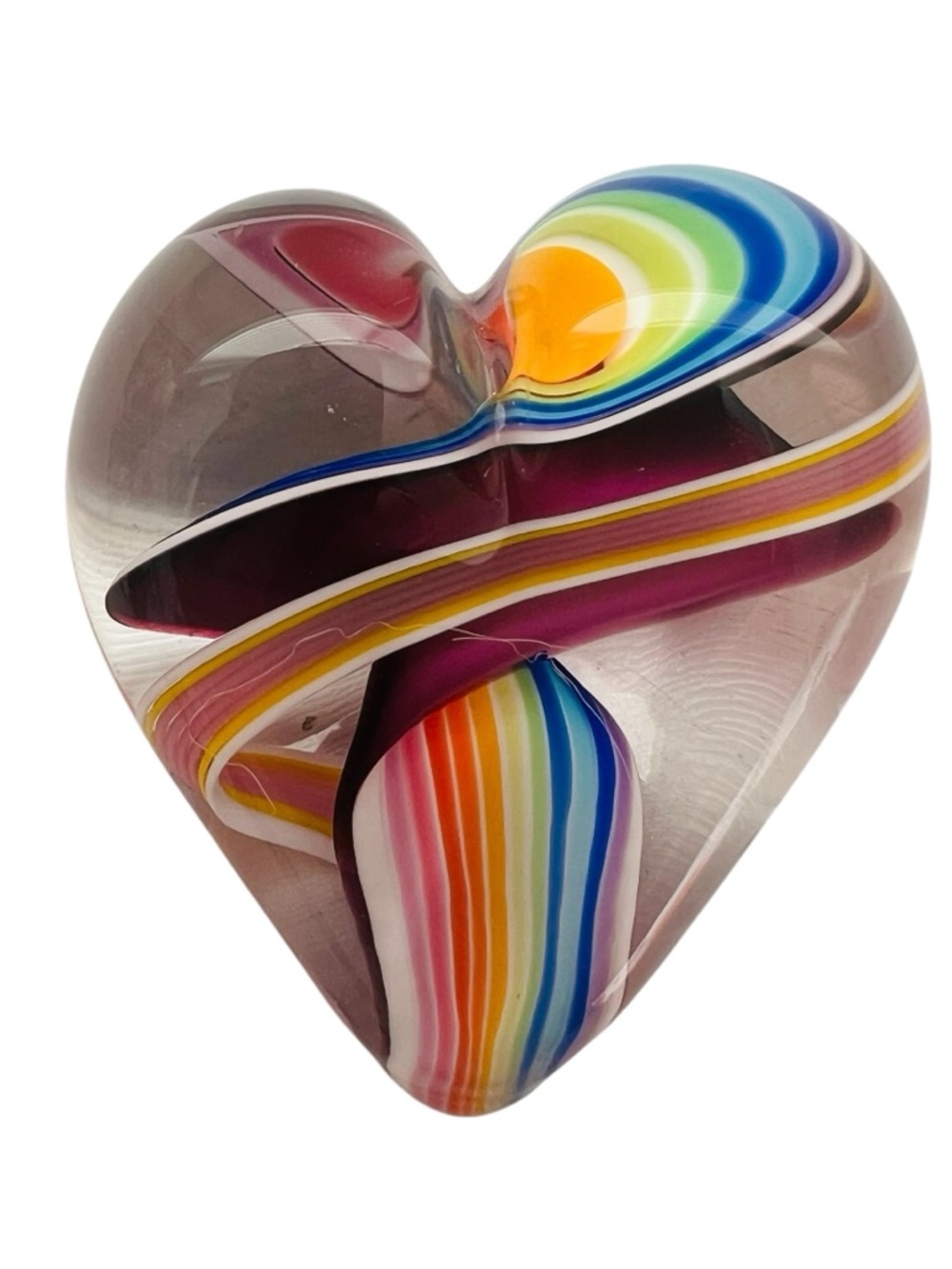Steven Maslach Cuneo Furnace Rainbow Heart Art Glass Paperweight